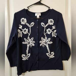 LOFT Navy Floral Embroidered Women's Sweater
